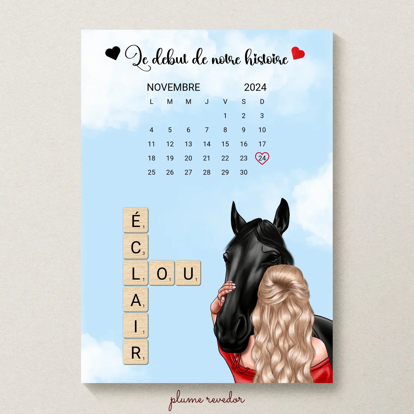 Affiche Équitation : Femme, Cheval, Prénoms & Date - Cadeau Équitation