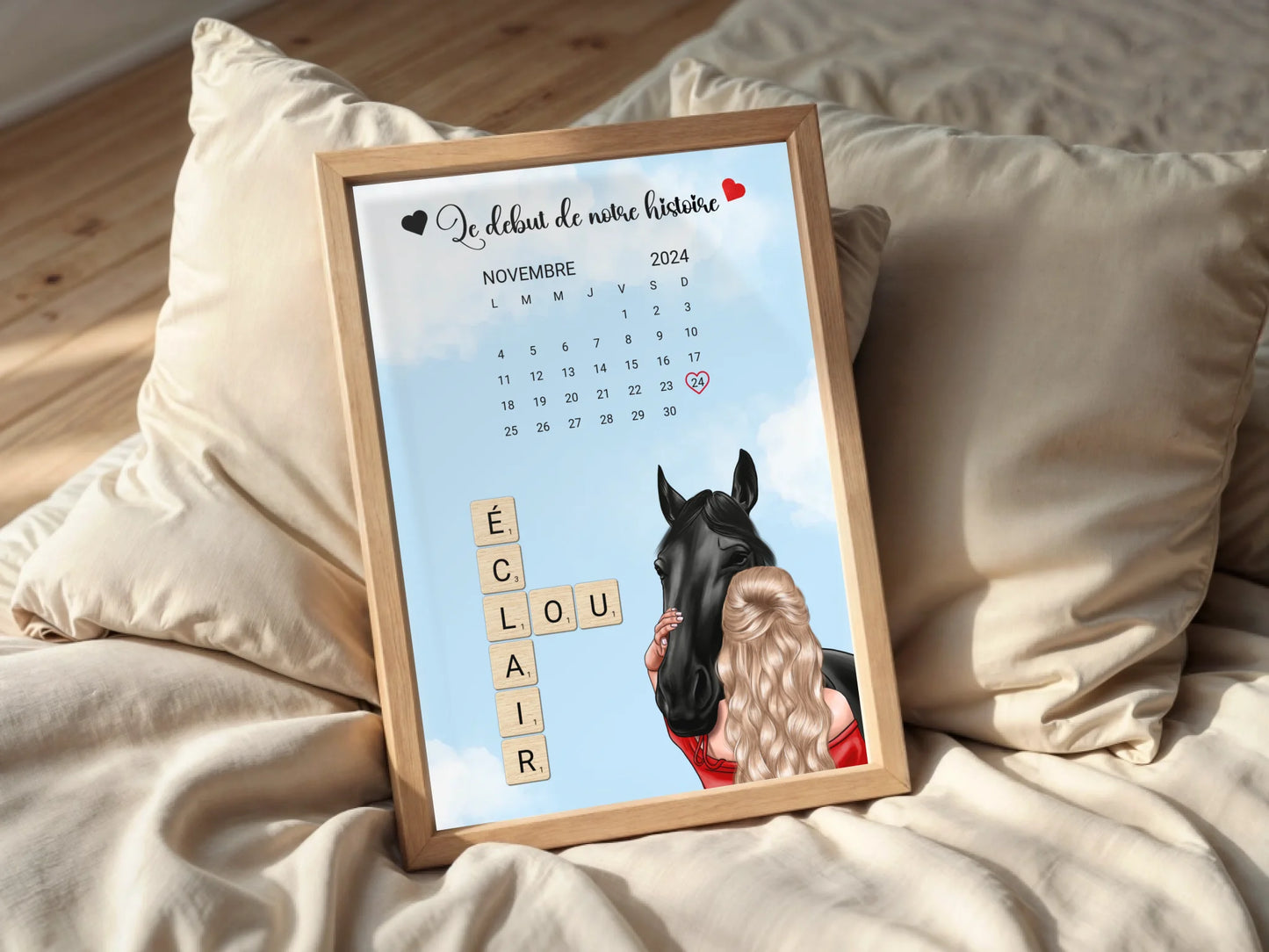 Affiche Équitation : Femme, Cheval, Prénoms & Date - Cadeau Équitation