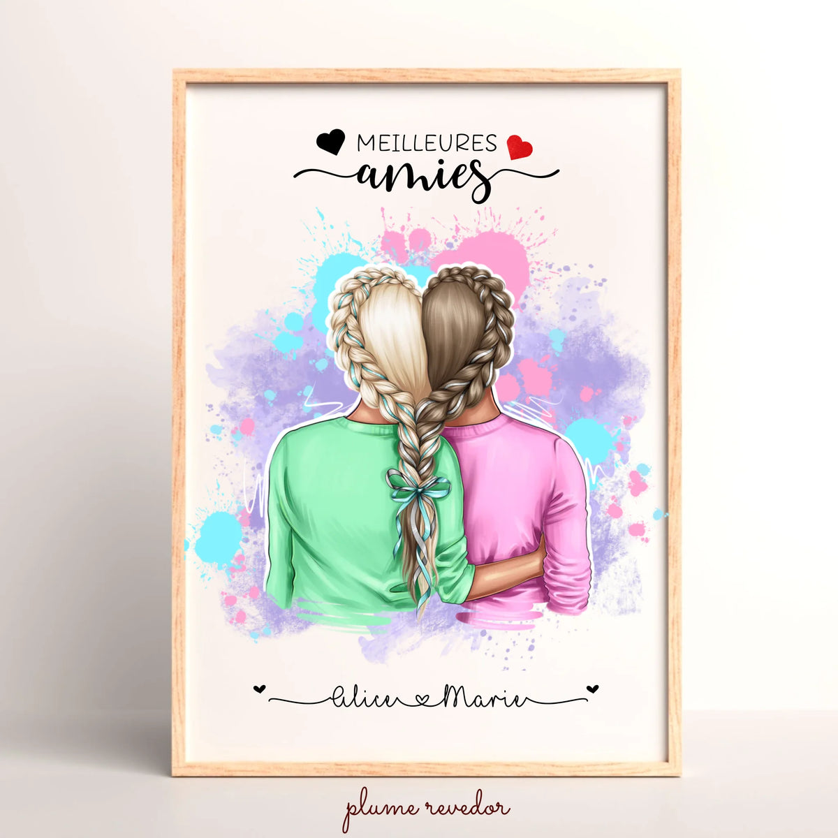 Affiche Personnalisée Meilleures Amies Nattes cœur
