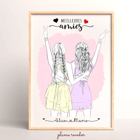 Affiche personnalisée Meilleures Amies dessin crayon
