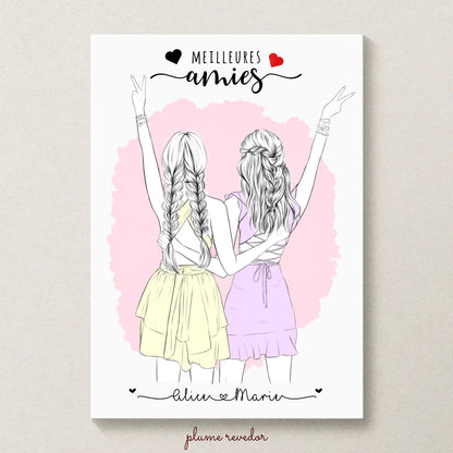 Affiche personnalisée Meilleures Amies dessin crayon