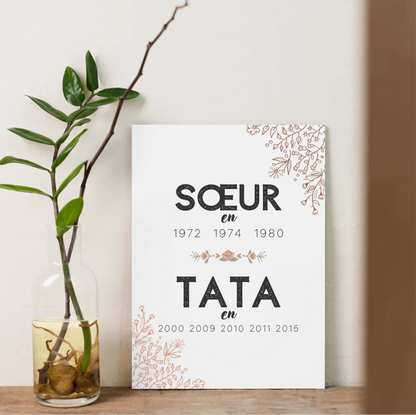 Affiche famille personnalisée – Sœur en, Tata en avec décoration florale