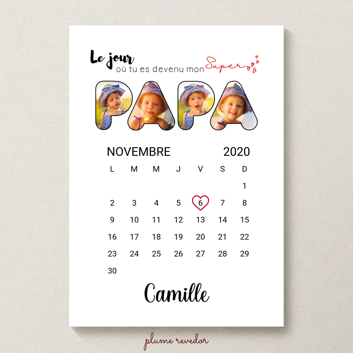 Affiche personnalisée Lettres Papa Photos Calendrier