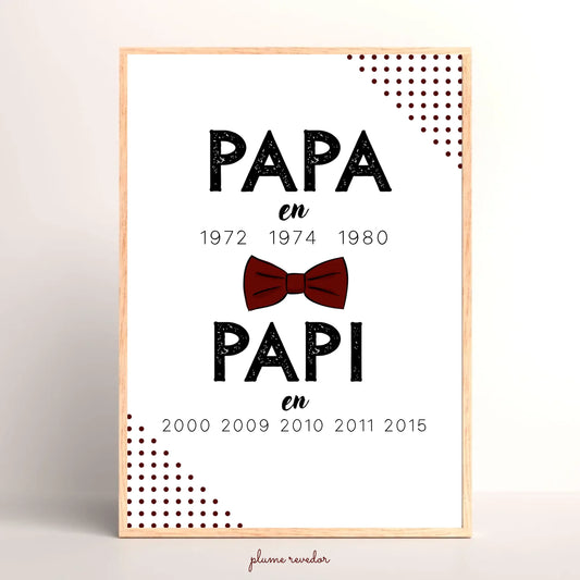 Affiche Personnalisée Papa Papi Années de naissance - idée Annonce grossesse