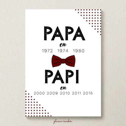Affiche Personnalisée Papa Papi Années de naissance - idée Annonce grossesse