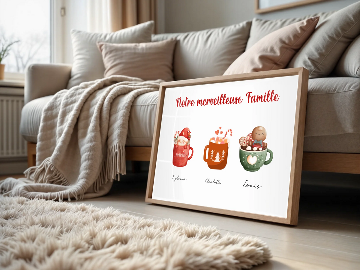 Affiche personnalisée Famille Mugs de Noël