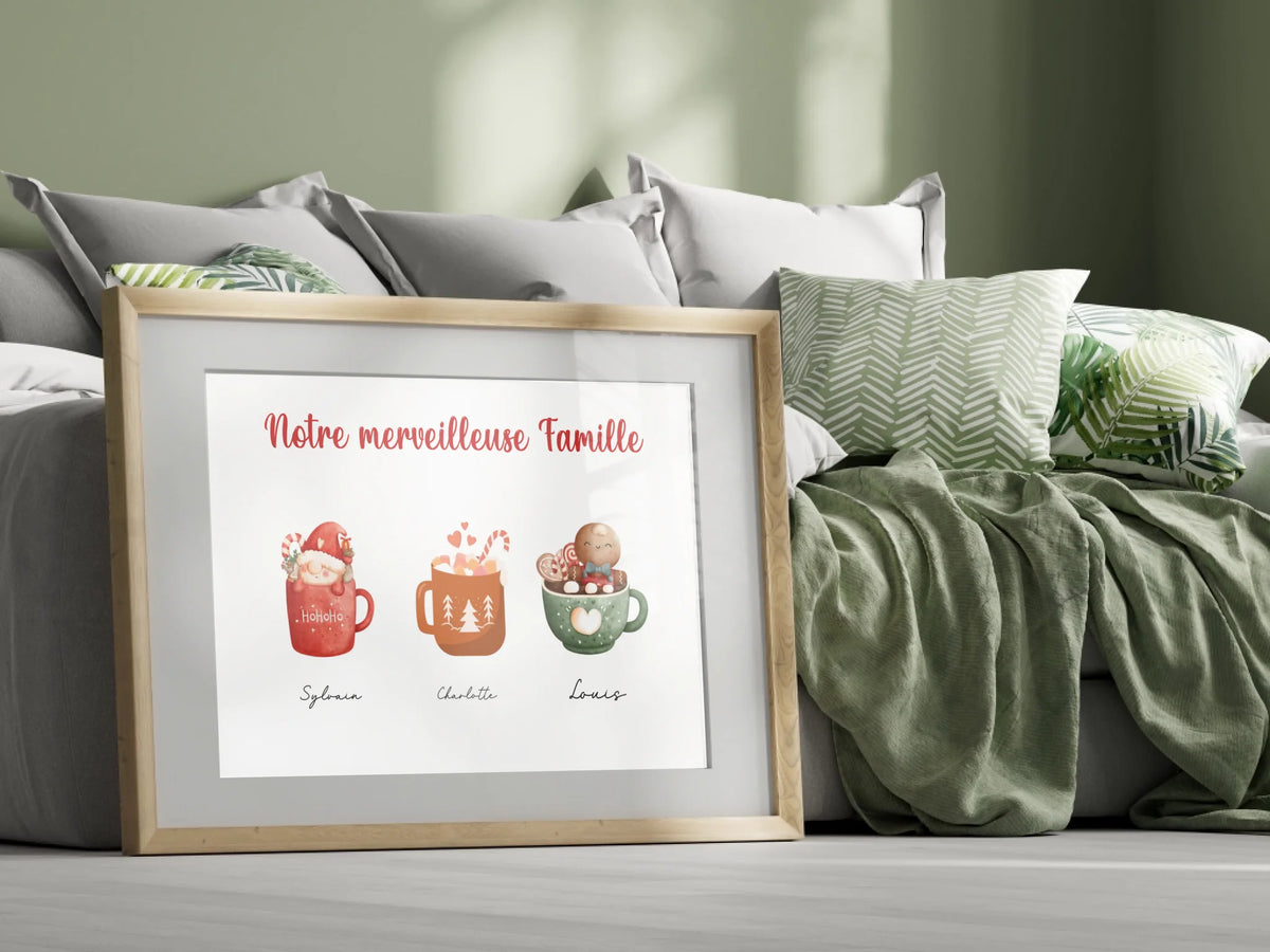 Affiche personnalisée Famille Mugs de Noël