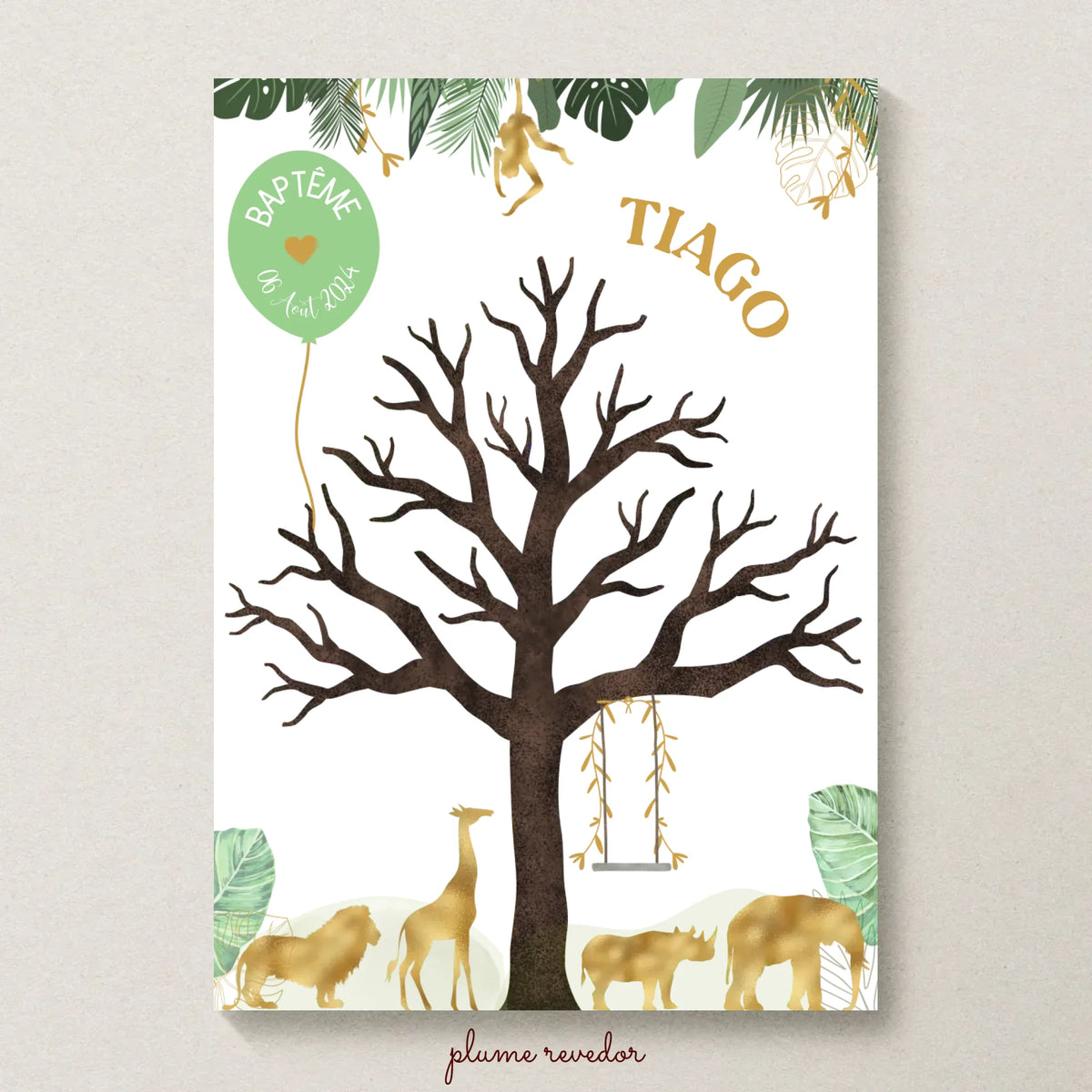 Affiche personnalisée - Baptême ou Anniversaire arbre à empreintes jungle