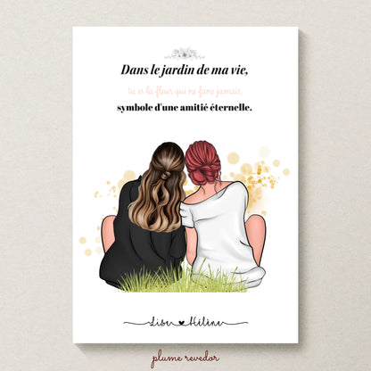 Affiche personnalisée - Maman - Mère Fille - Portrait famille de dos - Cadeau maman - Cadeau Fête des mères