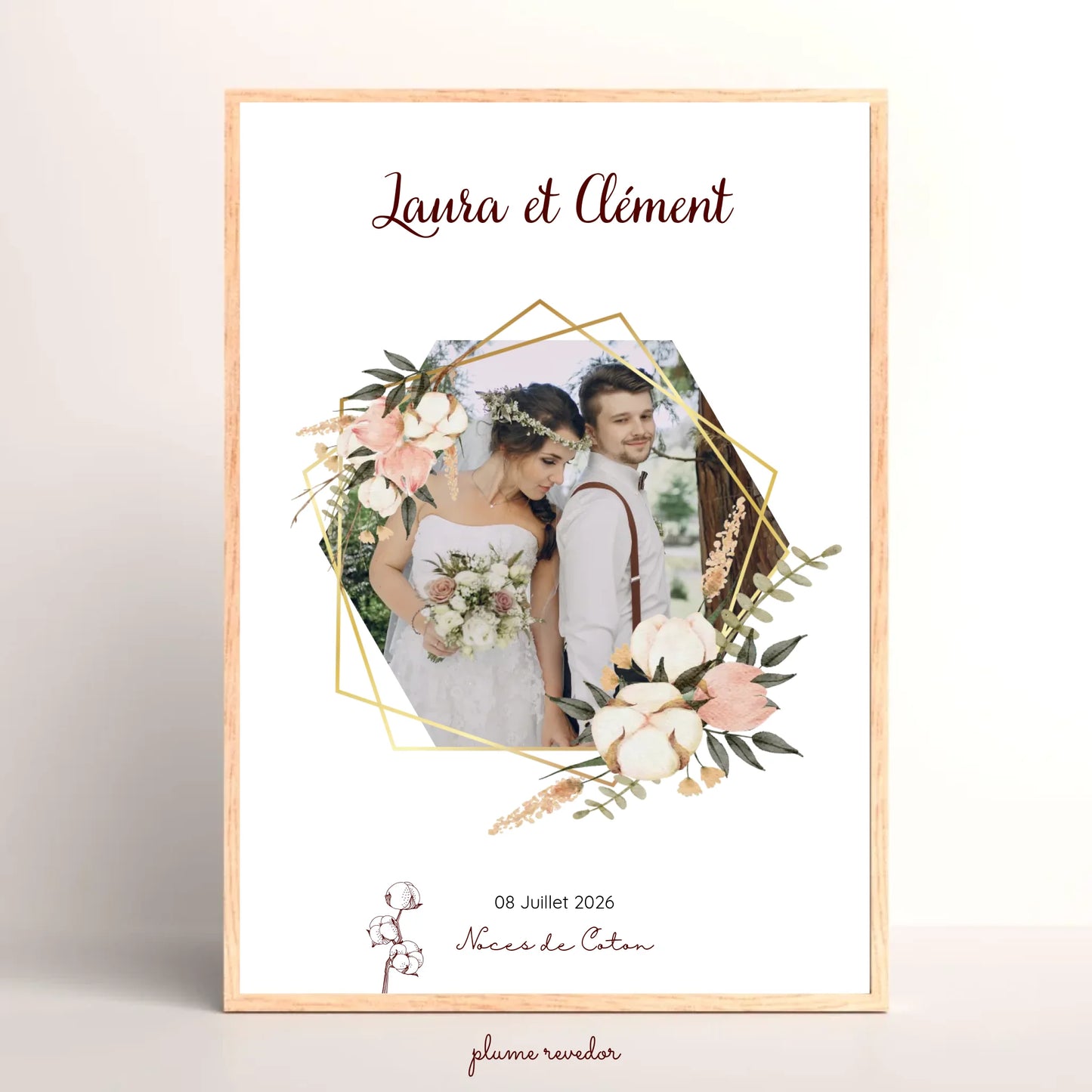 Cadeau Noces de Coton Personnalisé - Affiche 1 An de Mariage