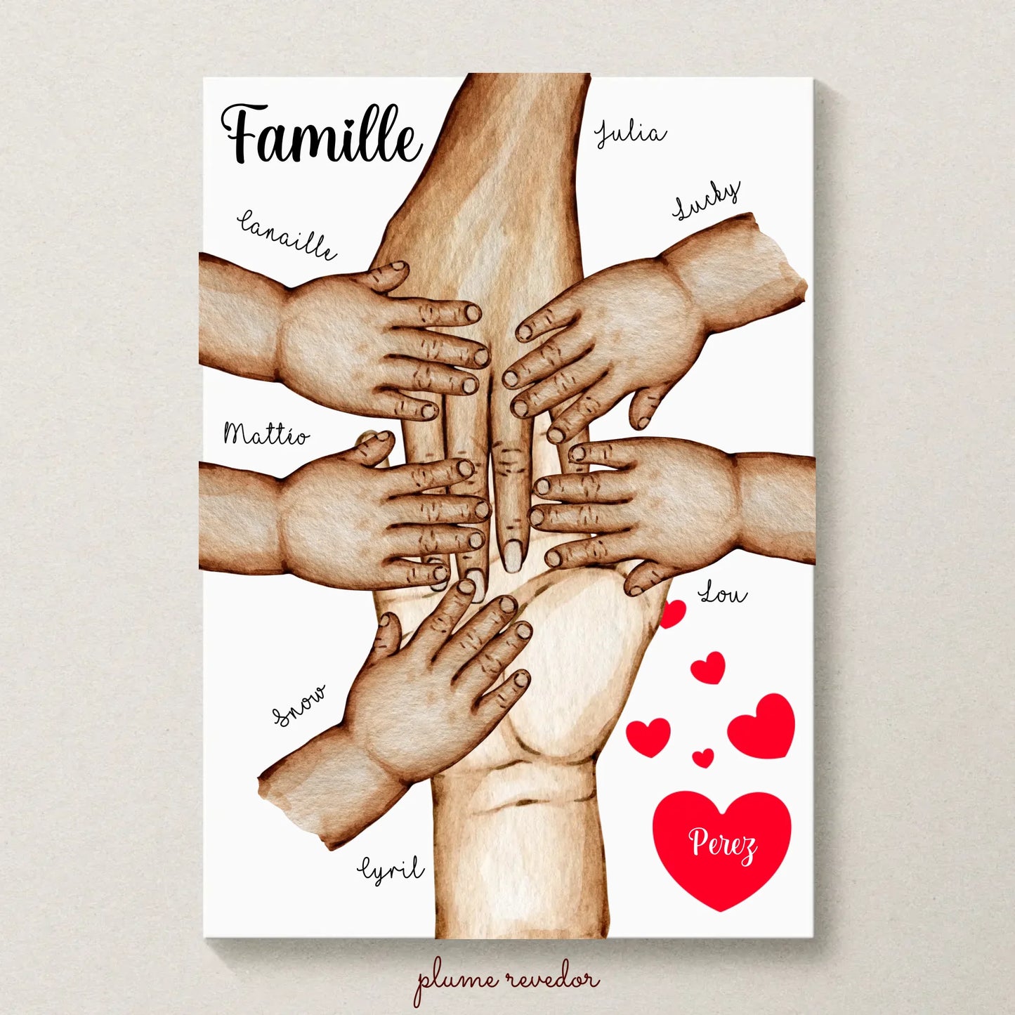Affiche Famille Personnalisée - Mains et animaux - Cadeau personnalisé famille