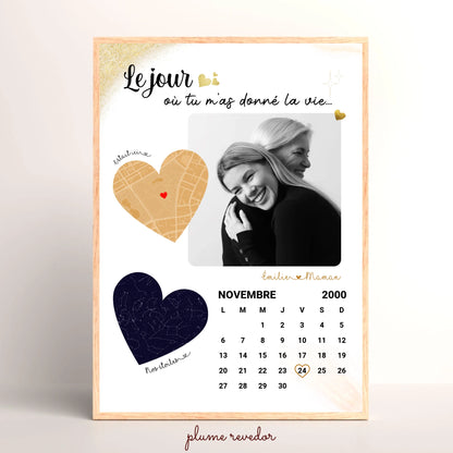 Affiche Personnalisée Maman Calendrier avec Photo, Plan et Carte des étoiles