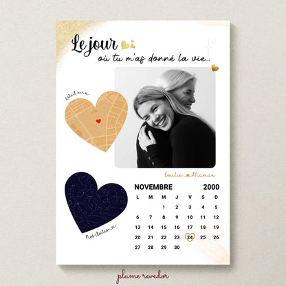 Affiche Personnalisée Maman Calendrier avec Photo, Plan et Carte des étoiles