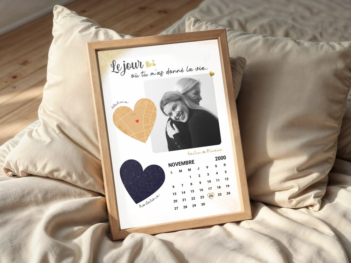 Affiche Personnalisée Maman Calendrier avec Photo, Plan et Carte des étoiles
