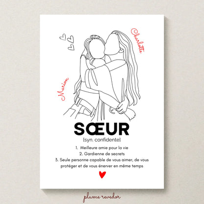 Affiche personnalisée Sœur Définition - cadeau personnalisé sœur