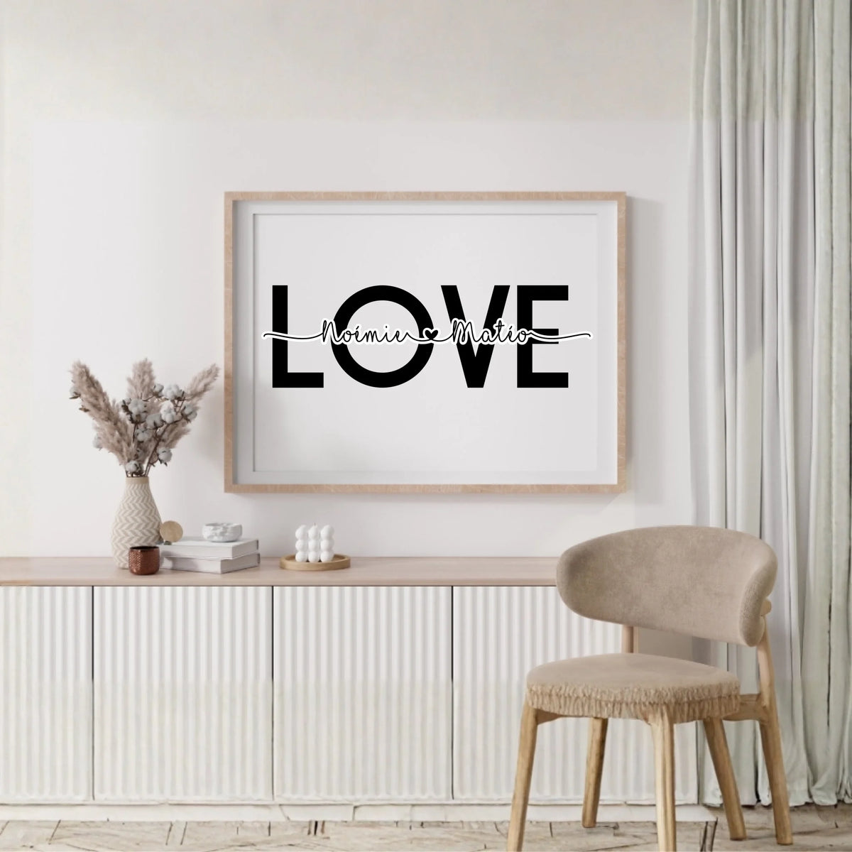 Affiche personnalisée Couple Mot et Prénoms - Cadeau personnalisé couple