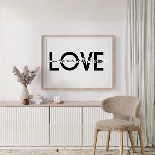 Affiche personnalisée Couple Mot et Prénoms - Cadeau personnalisé couple