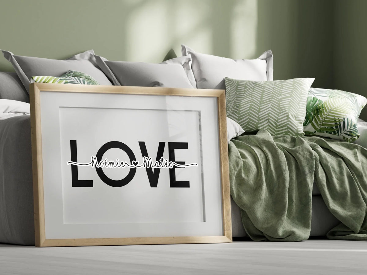 Affiche personnalisée Couple Mot et Prénoms - Cadeau personnalisé couple