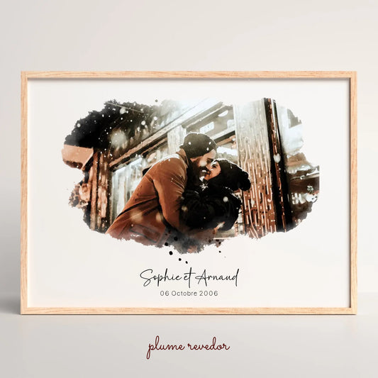 Affiche personnalisée - Couple Aquarelle Prénom et date