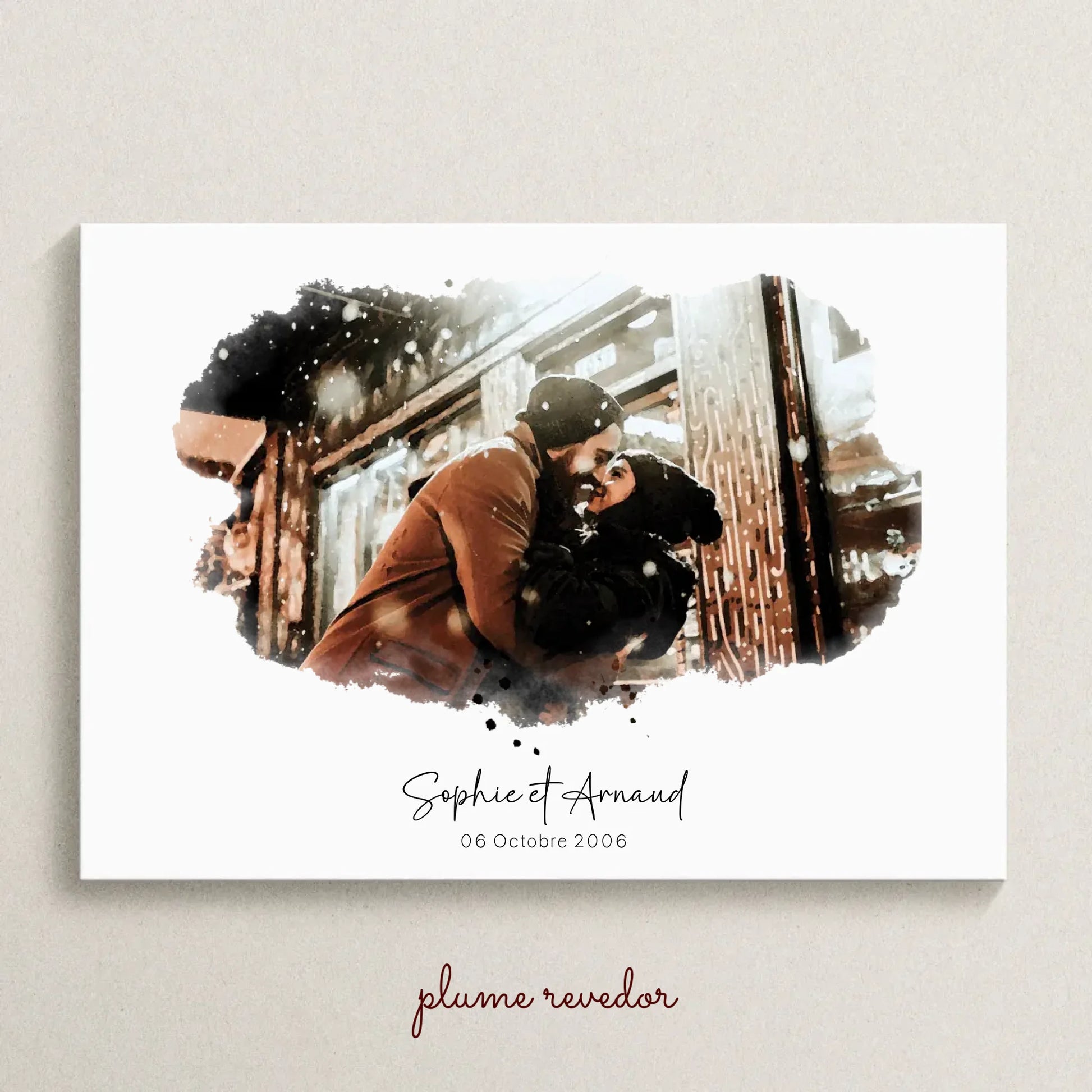 Affiche personnalisée - Couple Aquarelle Prénom et date