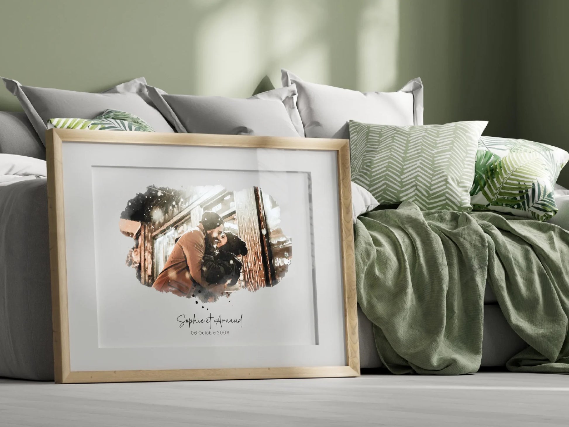 Affiche personnalisée - Couple Aquarelle Prénom et date