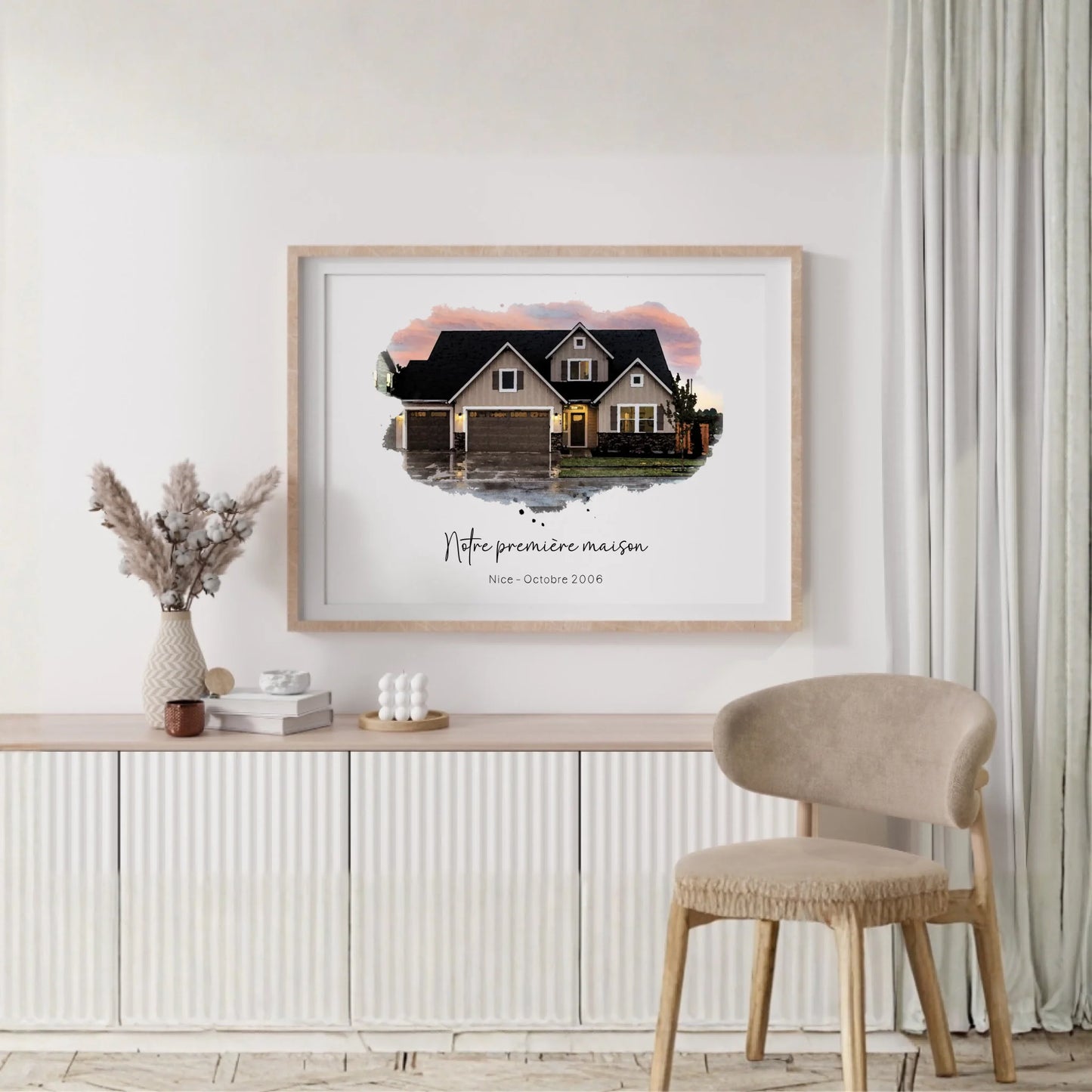 Affiche personnalisée - Maison Aquarelle à partir d'une photo - idée cadeau Pendaison de crémaillère