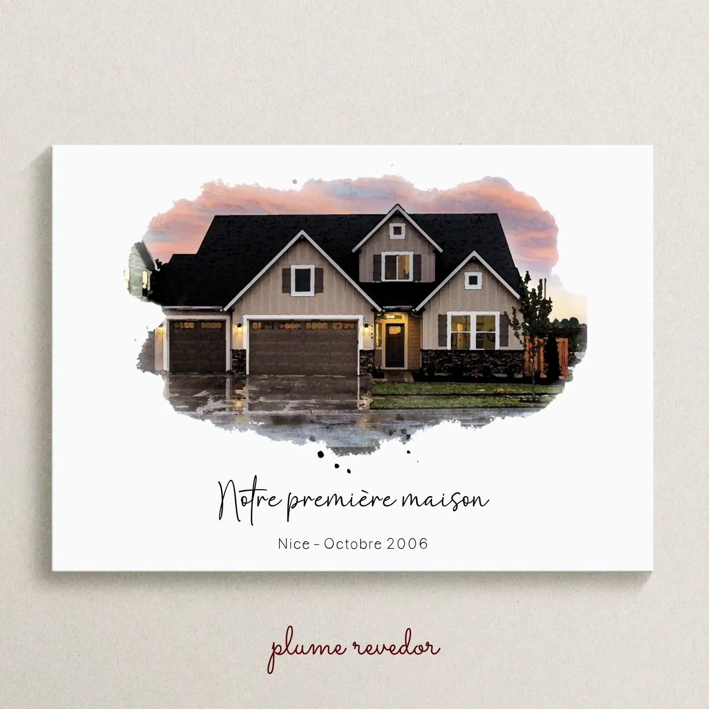 Affiche personnalisée - Maison Aquarelle à partir d'une photo - idée cadeau Pendaison de crémaillère