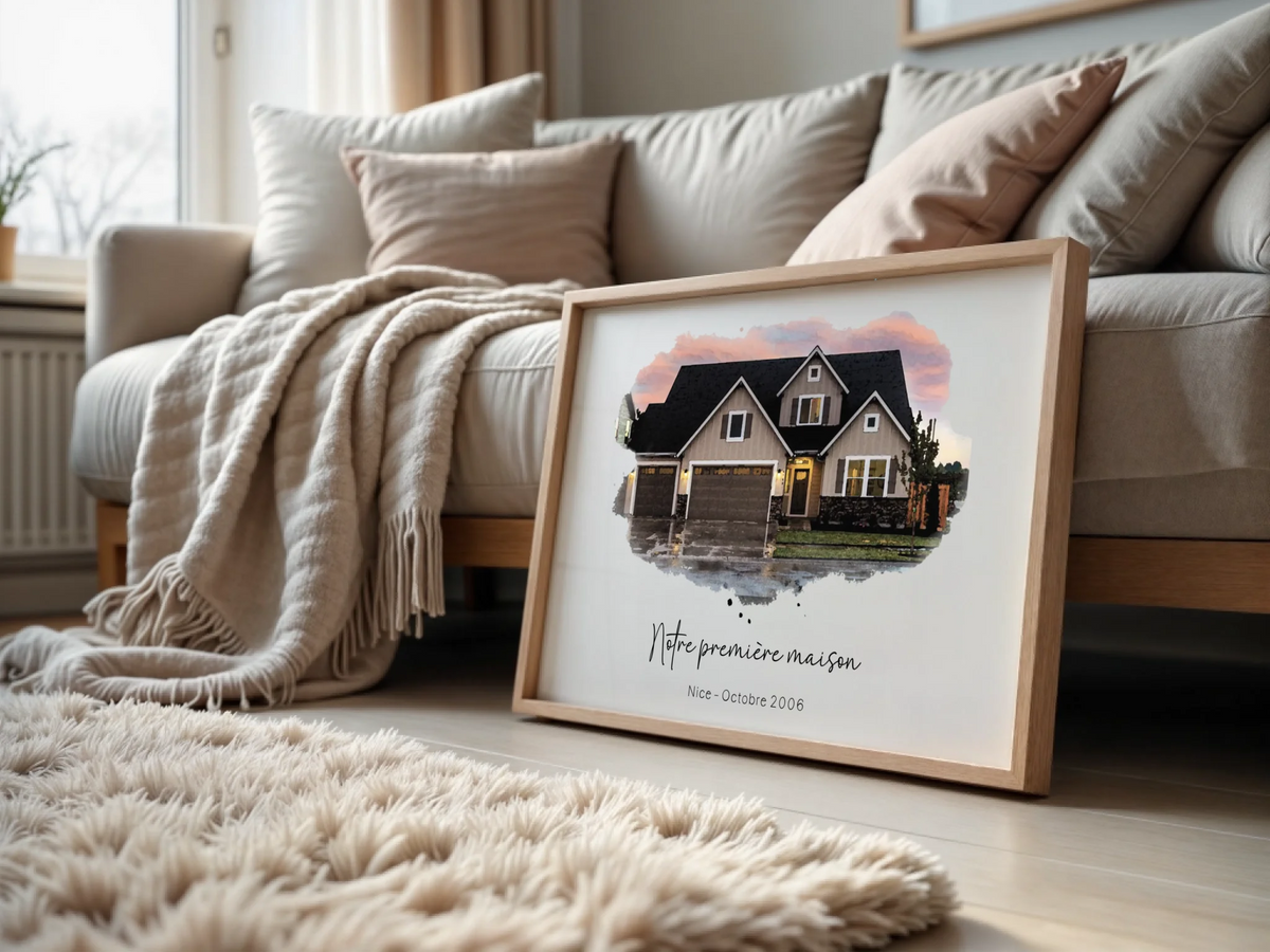 Affiche personnalisée - Maison Aquarelle à partir d'une photo - idée cadeau Pendaison de crémaillère