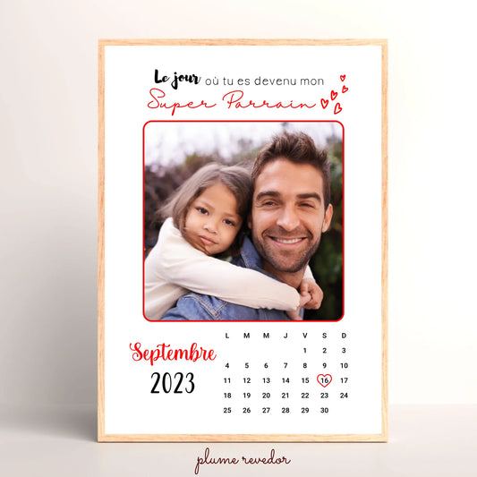 Affiche personnalisée - Parrain Calendrier avec photo - Cadeau personnalisé parrain 