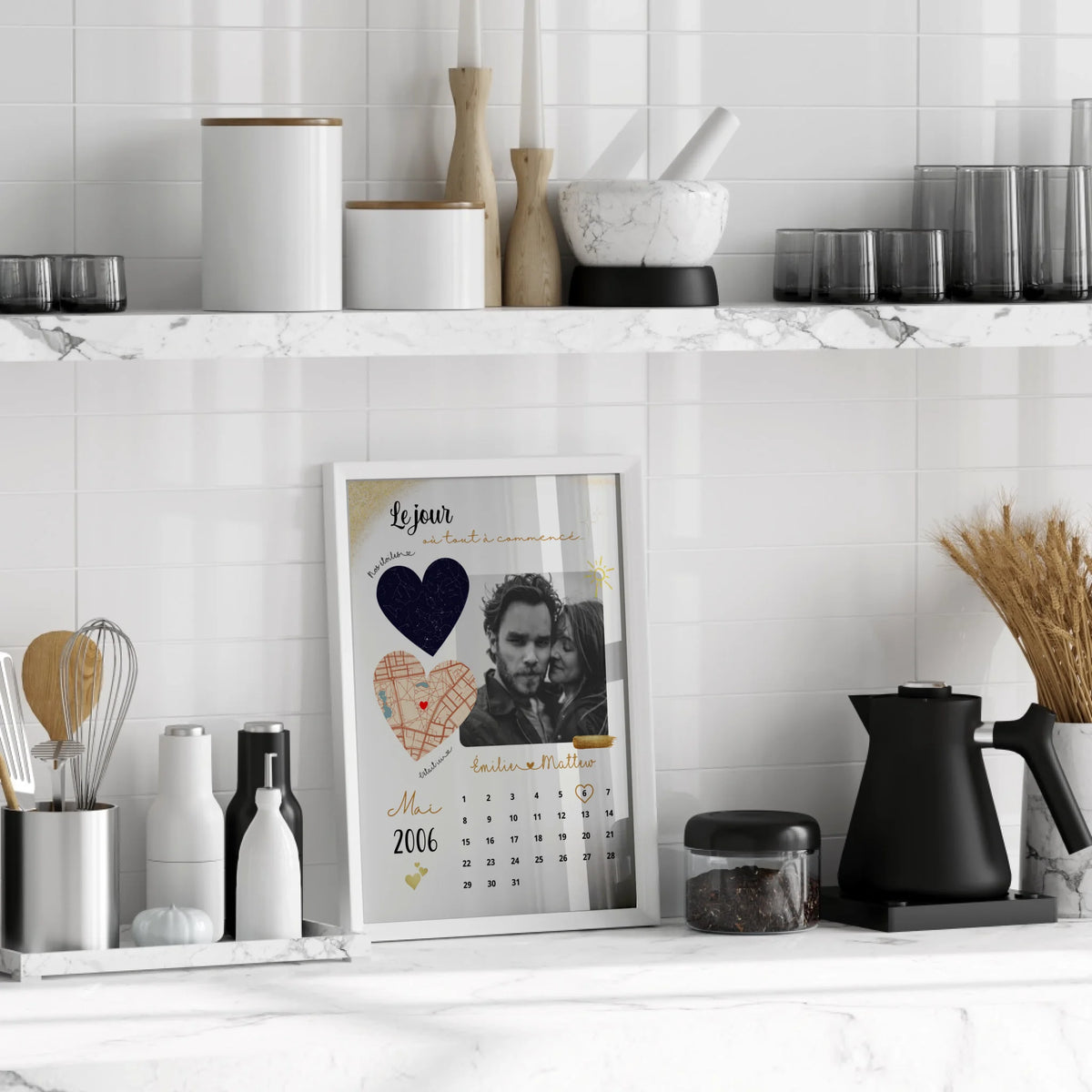 Affiche Personnalisée - couple Calendrier date, photo, Plan et Carte des étoiles