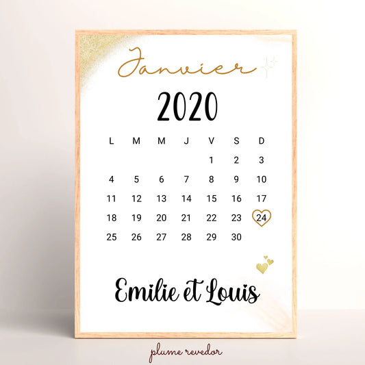 Affiche couple Personnalisée - Calendrier date de rencontre