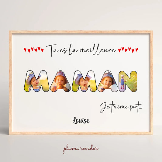 Affiche personnalisée - Mot Maman avec photos - Cadeau maman - Cadeau fête des mères