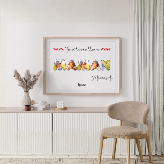 Affiche personnalisée - Mot Maman avec photos - Cadeau maman - Cadeau fête des mères