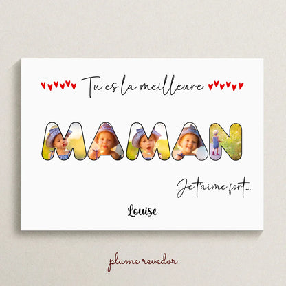 Affiche personnalisée - Mot Maman avec photos - Cadeau maman - Cadeau fête des mères