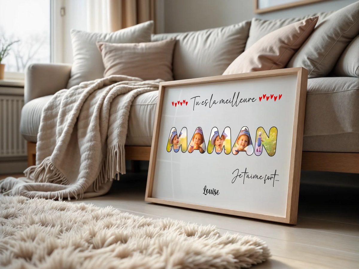 Affiche personnalisée - Mot Maman avec photos - Cadeau maman - Cadeau fête des mères