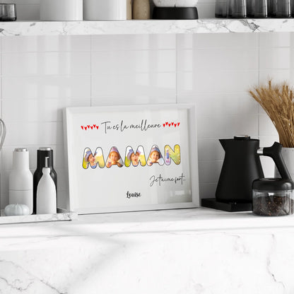 Affiche personnalisée - Mot Maman avec photos - Cadeau maman - Cadeau fête des mères