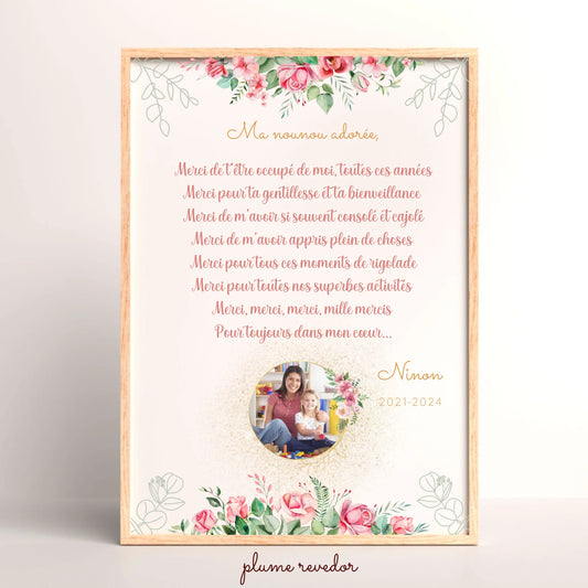 Affiche personnalisée - Nounou ou Crèche avec Texte et photo