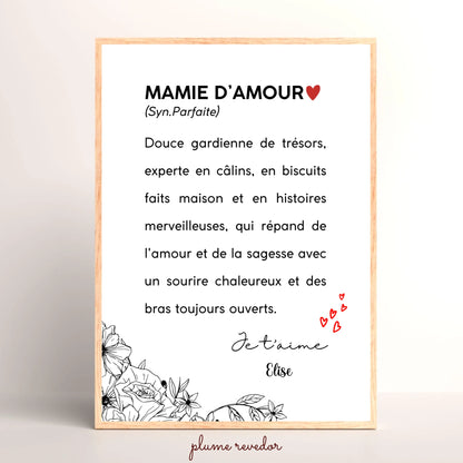 Affiche Personnalisée Mamie Définition - cadeau personnalisé mamie