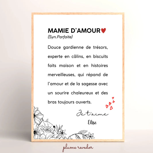 Affiche Personnalisée Mamie Définition - cadeau personnalisé mamie