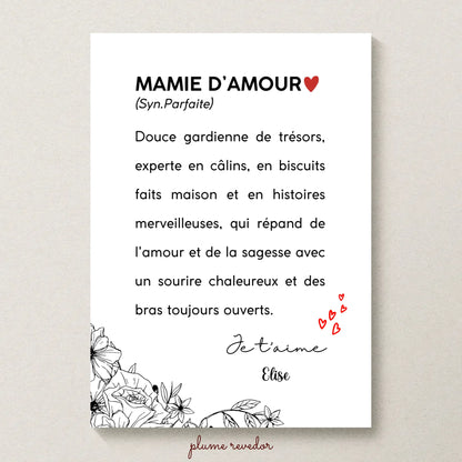 Affiche Personnalisée Mamie Définition - cadeau personnalisé mamie