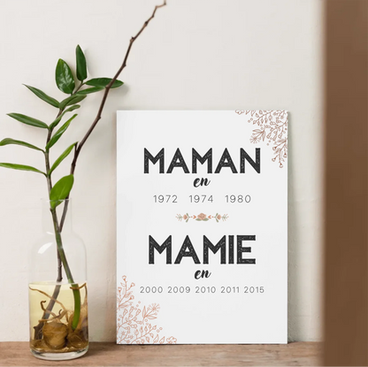 Affiche Personnalisée Maman Mamie années de naissance - Annonce grossesse
