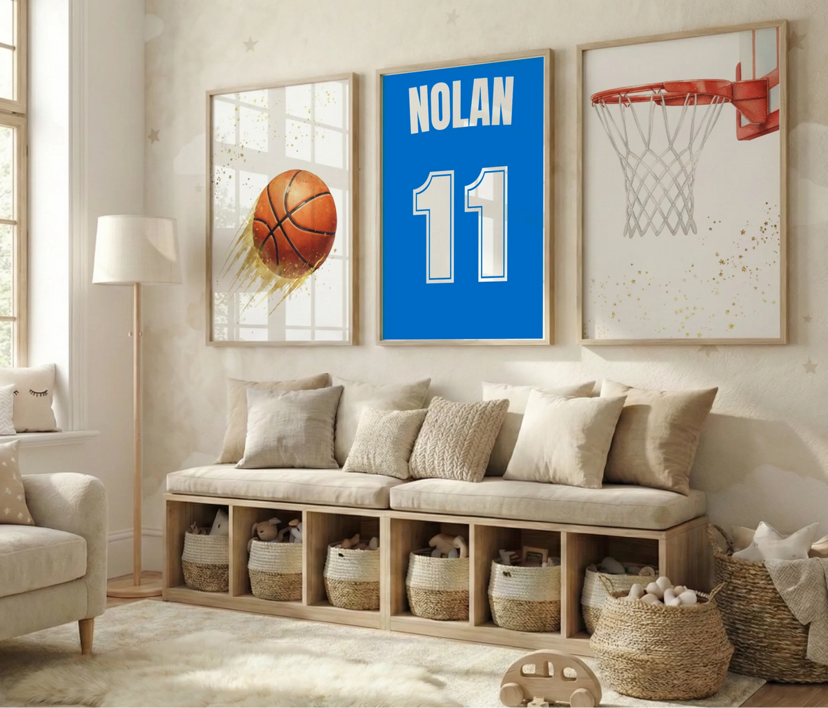 Set de 3 Affiches Basket Personnalisées – Décoration Chambre Garçon & Maillot Prénom