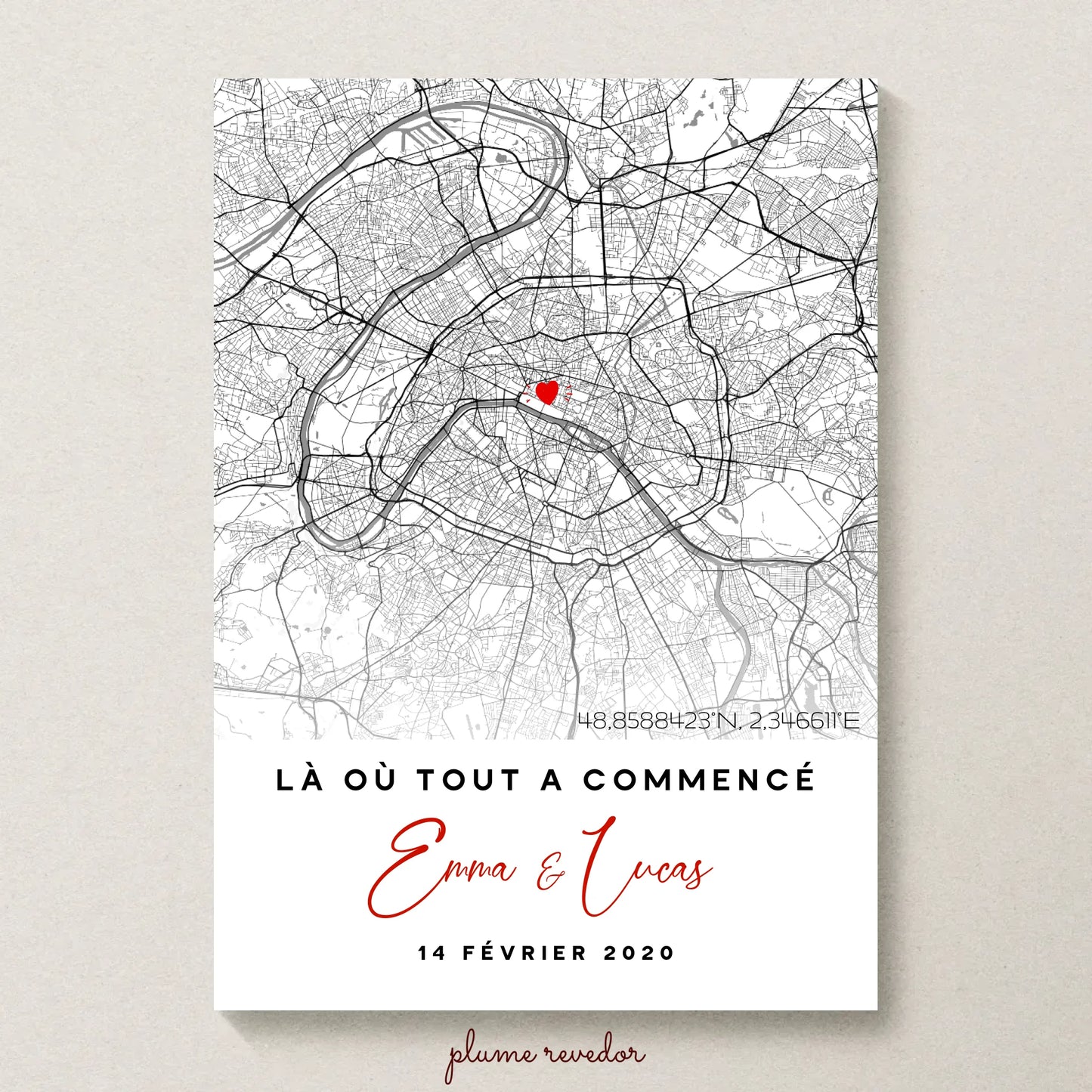 Affiche Couple Personnalisée Lieu de Rencontre - Carte "Là où tout a commencé"