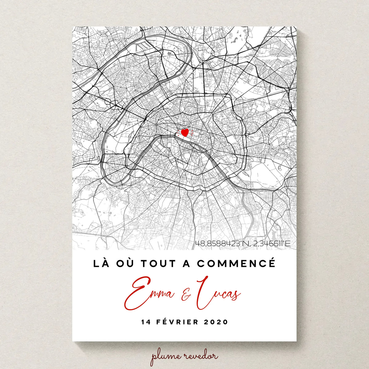 Affiche Couple Personnalisée Lieu de Rencontre - Carte "Là où tout a commencé"
