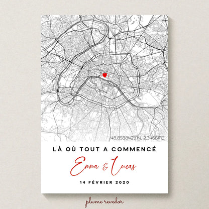 Affiche Couple Personnalisée Lieu de Rencontre - Carte "Là où tout a commencé"