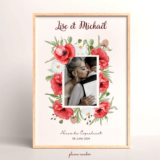 Affiche Personnalisée Noces de coquelicots - Cadeau anniversaire de Mariage