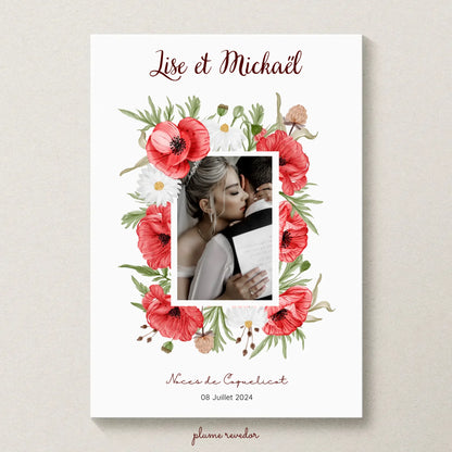 Affiche Personnalisée Noces de coquelicots - Cadeau anniversaire de Mariage