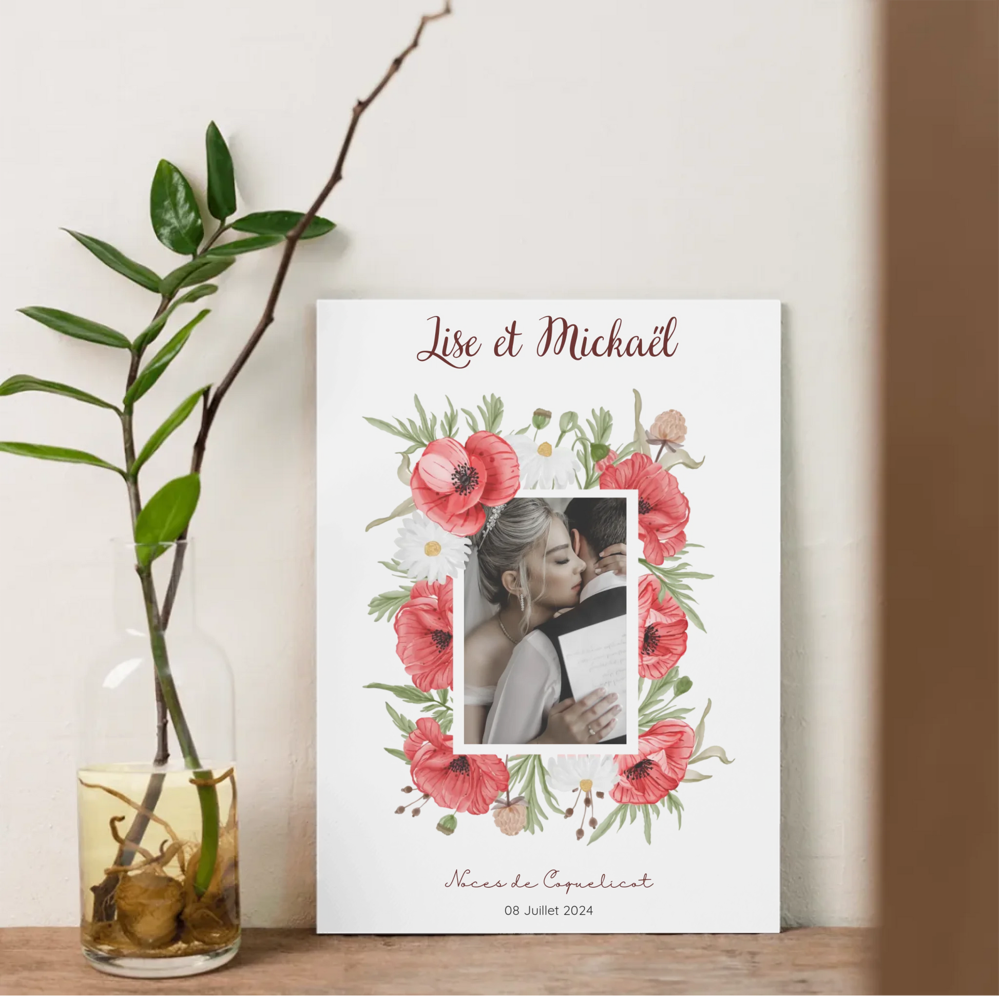 Affiche Personnalisée Noces de coquelicots - Cadeau anniversaire de Mariage