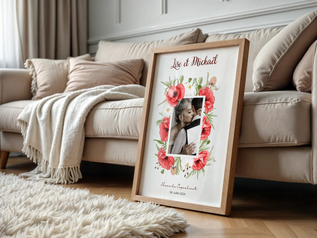 Affiche Personnalisée Noces de coquelicots - Cadeau anniversaire de Mariage