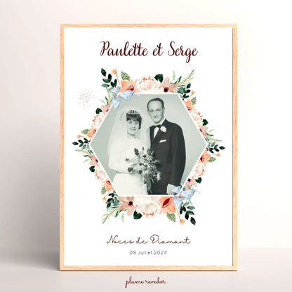 Affiche Personnalisée Noces de Diamant - Cadeau anniversaire de Mariage 